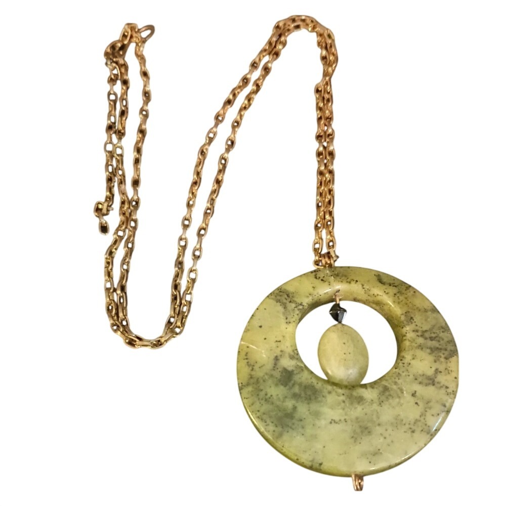 Statement Pendant Necklace Gold Chain Green Donut Circle Boho SKUJ051
